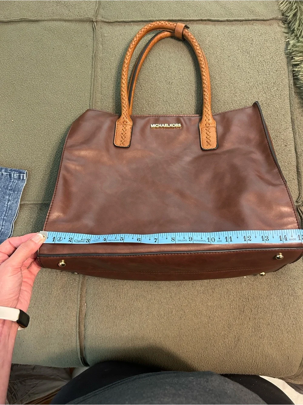 Michael Kors Brown Leather Tote with Tan Braided Handles